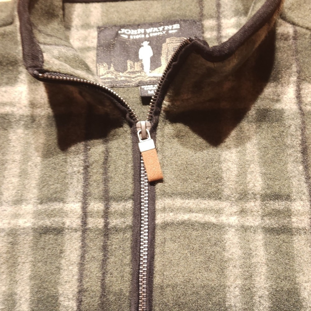 John Wayne Fleece 1/4 Zip Pullover Sweatshirt Jacket Mens Sz Medium Green Plaid - Picture 2 of 9